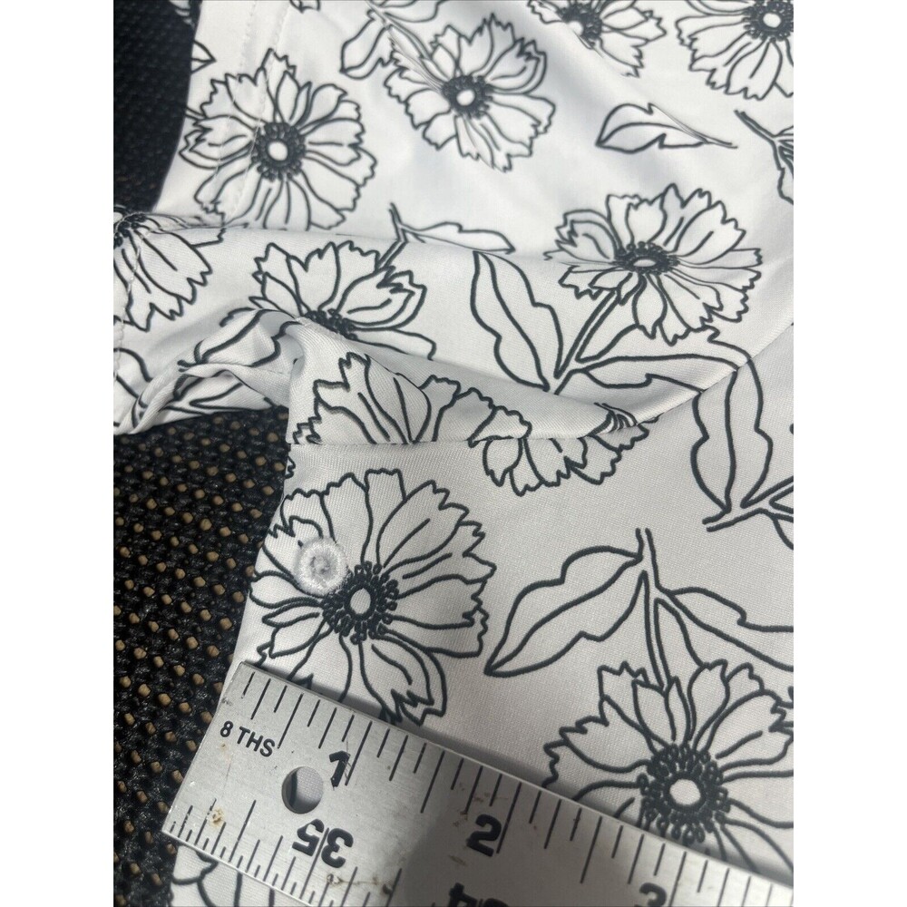 Mens XXL Slim Fit Floral Print Short Sleeve Polo Shirt White Black - Picture 6 of 7